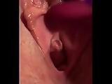 Closeup of a dripping creampie in the throes of orgasm