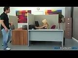 Huge titted office skank swallows facial load