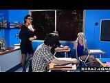 MILF teacher shows a porn movie in class and fucks a student