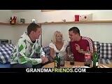 Two guys bang boozed blonde granny